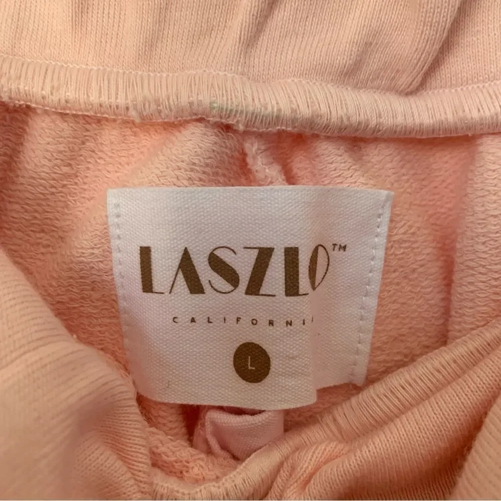 Laszlo Baby Pale Pink Wide Leg Pants and V-neck Tee Lounge Set Large